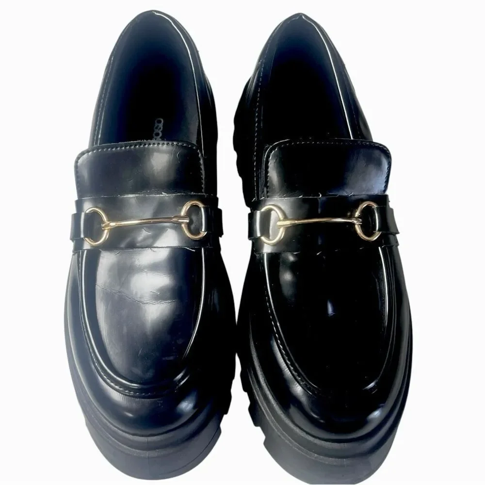 ASOS Design Black Loafers with Gold Accent Sz 9